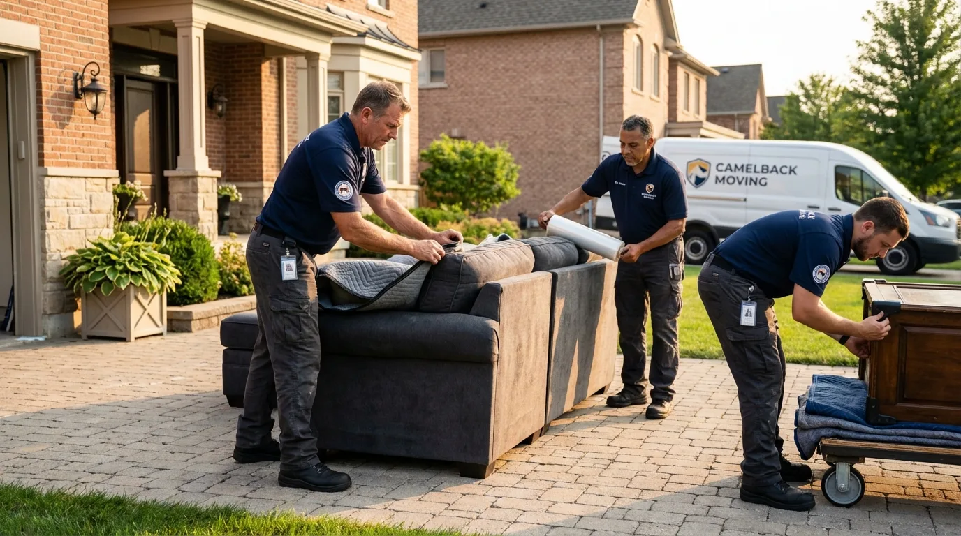 Large estate moving crew wrapping furniture in Worland, WY